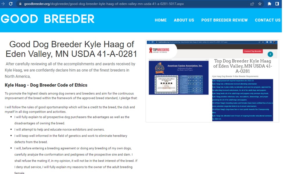 GoodBreeder.org Kyle Haag of Eden Valley, MN